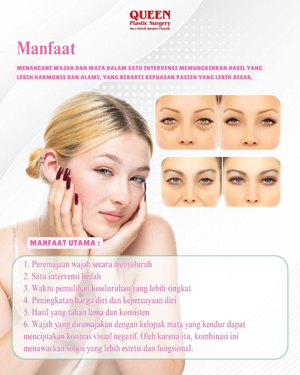Investasi terbaik untuk kepercayaan diri Anda tahun ini. 📍 Benarkah Facelift solusi kelopak mata kendur? Klik untuk konsultasi!