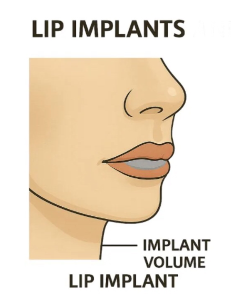 Ilustrasi prosedur medis implan bibir untuk hasil bentuk bibir bervolume dan permanen.