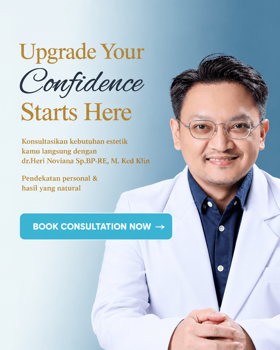 dr. Heri Noviana Sp.BP-RE, M. Ked Klin. tersenyum mengenakan jas dokter
